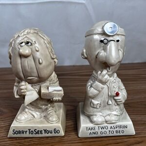 R&W Berries Co 1971 Ceramic Figurines Doctor Patient Sorry To See You Go To Bed